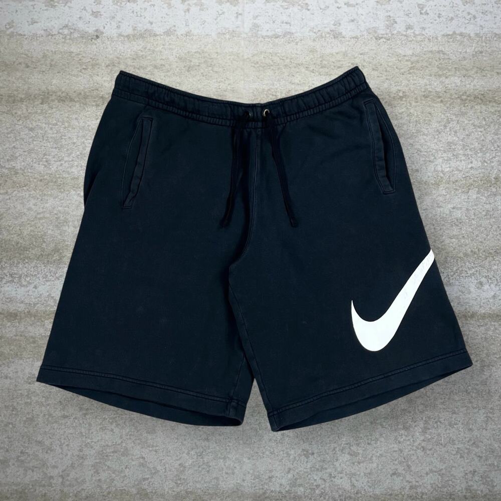 Vintage Y2K Nike Sweat Shorts Mens L Baggy Fit Jet Black White 10" Inseam Cotton - Picture 1 of 4